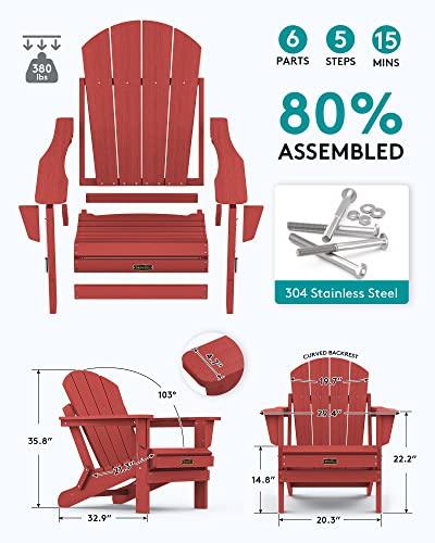 SERWALL Folding Adirondack Chair Weather Resistant for Patio - New Red - CookCave