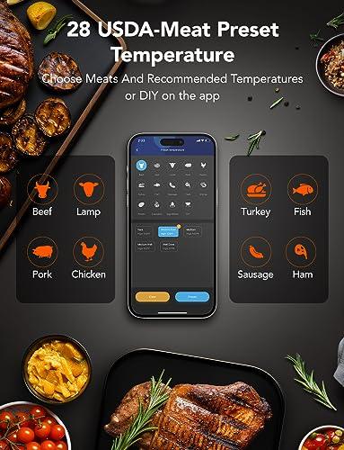 GoveeLife WiFi Meat Thermometer Digital, Smart Cooking Thermometer with 4 Probes, Wireless Bluetooth Grill Thermometer with APP Alert and Temp Curve, 40H Rechargeable BBQ Thermometer for Smoker, Oven - CookCave