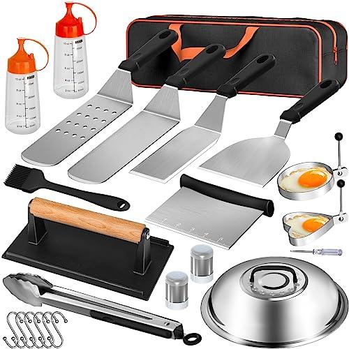 AEEKEL Blackstone Griddle Accessories Kit, 24pcs Flat Top Grill Accessories Kit for Camp Chef, Professional BBQ Grilling Accessories Set with Grill Press, Enlarged Spatula, and More Griddle Tools - CookCave