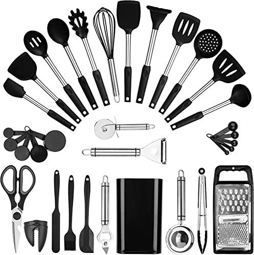 35 PCS Silicone kitchen Utensils set,Cooking Utensils set,Utensils,Kitchen Tool Set,Baking Set, Kitchen Set, Kitchen Gadgets,Kitchen Tools and Cookware Set with Holder.Stainless Steel - CookCave