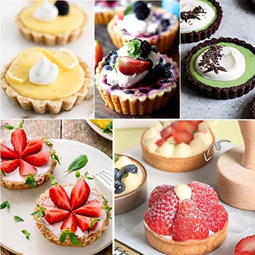 KALAIEN 4 Packs Mini Tart Pans with Removable Bottom 3” Reusable Non-Stick Egg Tart Mold with Tart Tamper for Cheesecake Muffin Pan - CookCave