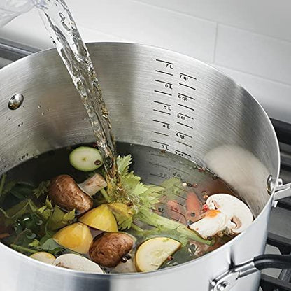 KitchenAid Stainless Steel Stockpot with Measuring Marks and Lid, 8 Quart, Brushed Stainless Steel - CookCave