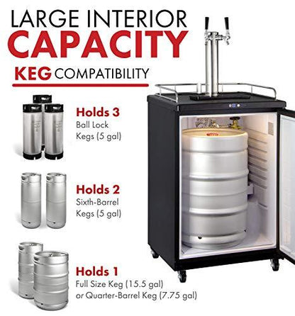 Kegco Keg Dispenser, Two Faucet, Stainless Steel - CookCave