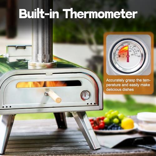 BIG HORN OUTDOORS 16 Inch Wood Pellet Burning Pizza Oven Pellet Pizza Stove, Portable Stainless Steel Pizza Oven with Pizza Stone for Outdoor Backyard Pizza Maker Garden Kitchen - CookCave