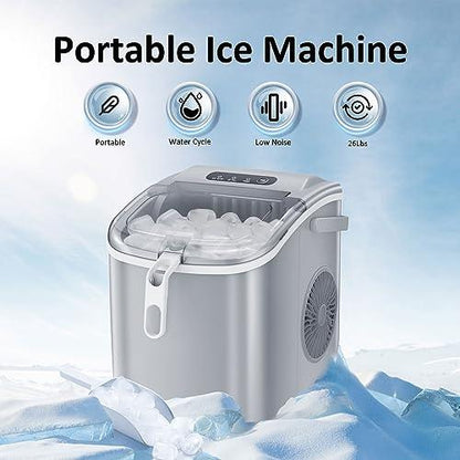 Antarctic Star Countertop Ice Maker Portable Ice Machine, Basket Handle,Self-Cleaning, 26Lbs/24H, 9 Ice Cubes Ready in 6 Mins, S/L ice, for Home Kitchen Bar Party (Gray) - CookCave