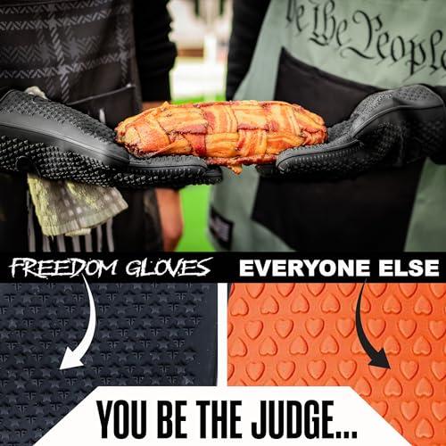 Freedom Flames Silicone Gloves for Grilling - Heat Resistant BBQ Gloves for Handling Hot Meat & Food on Smoker Pit or Grill, Waterproof Heat Proof Grill Gloves Oven Mitts for Baking & Cooking (Black) - CookCave