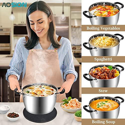 AOSION 6 Quart Stainless Steel Stockpot, All-In-One 6QT Stock Pot, Soup Pasta Pot with Lid, Cooking Pot, Induction Pot, Sauce Pot Compatible with All Stoves, Heat-Proof Double Handles, Dishwasher Safe - CookCave