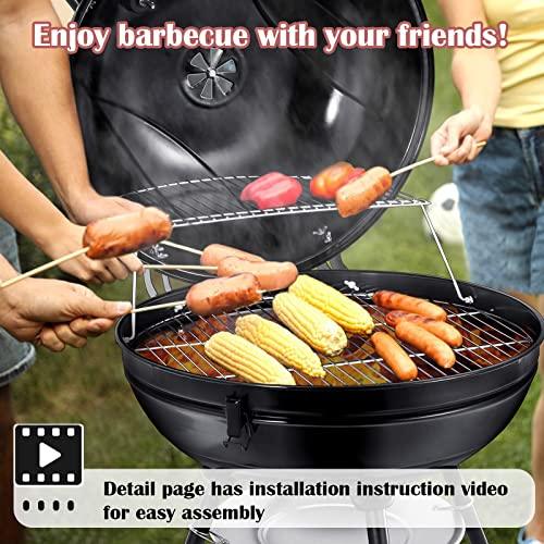 HaSteeL 22 Inch Charcoal Grill, 2 Layer Grilling Racks Heavy Duty Kettle Outdoor BBQ Grill, Large 355 Square Inches for Camping Backyard Picnic Patio Barbecue Cooking, Round Black Enamel Lid & Bowl - CookCave