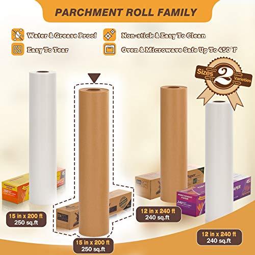 Unbleached 15 x 200 ft Parchment Baking Paper Roll - 250 Sq.Ft for Baking, Cooking, Grilling, Air Fryer and Steaming - CookCave