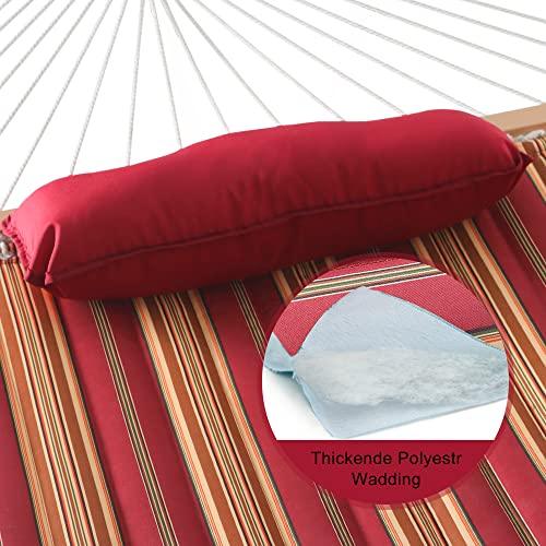 Lazy Daze Quilted Fabric Hammock with 12-Foot Stand, Double 2-Person Hammock with Pillow for Outdoor Outside Patio, Garden, Backyard, 450LB Capacity, Red/Brown Stripe - CookCave