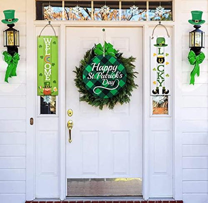 Valentines St Patrick's Welcome Sign Set of 2 Front Door Wall Signs Hanging Wood Double Sided Love & Lucky Indoor Outdoor Valentine Day Decoration Porch Yard Saint Patrick Party Supplies Decor 17"x 6" - CookCave