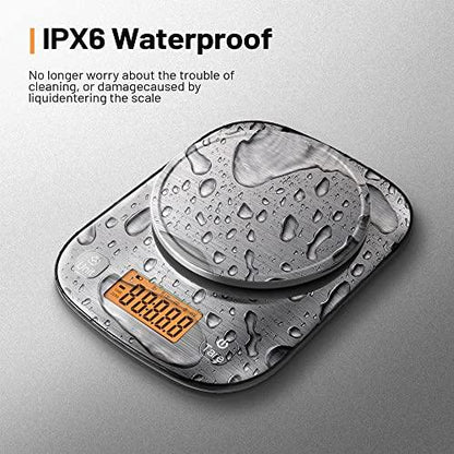 GRAM PRES Food Kitchen Scale Digital Weight Grams and Oz with IPX6 Waterproof，Professional Stainless Steel Digital Kitchen Food Scale 11lb/0.01oz with Bowl for Weight Loss Dieting Baking Cooking - CookCave