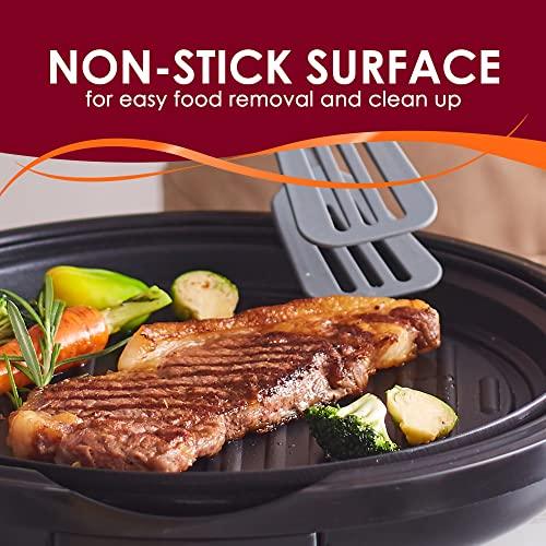 Elite Gourmet EMG1100 Electric Indoor Nonstick Grill, Dishwasher Safe, Cool Touch, Fast Heat Up Ideal Low-Fat Meals, Includes Tempered Glass Lid, 11", Black - CookCave