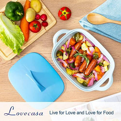 LOVECASA 3 Quart Casserole Dish with Lid for Oven Safe, Ceramic Baking Dish, Rectangular Lasagna Pan Deep, Oven to Table Baking Pan for Casserole, Lasagna, Party and Daily Use - CookCave