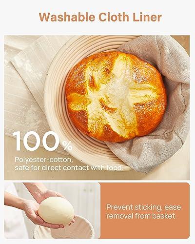 Kootek Sourdough Bread Baking Supplies, 9 Inch Round Sourdough Starter Kit, Baking Tools Banneton Bread Proofing Basket Set of 2 with Bread Lame, Dough Scraper, Basket Cover for Bread Making - CookCave