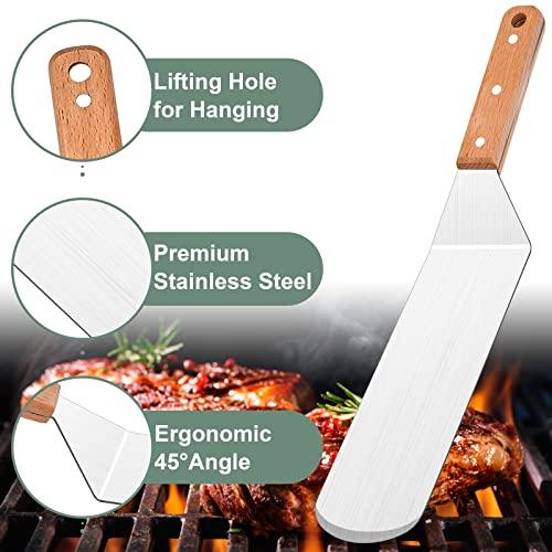 Leonyo Metal Spatula Set of 4, Stainless Steel Griddle Accessories - Grill Spatula Scraper for Flat Top Cast Iron Teppanyaki Grill BBQ, Pancake Flipper Hamburger Turner Utensil, Gift for Men Women - CookCave