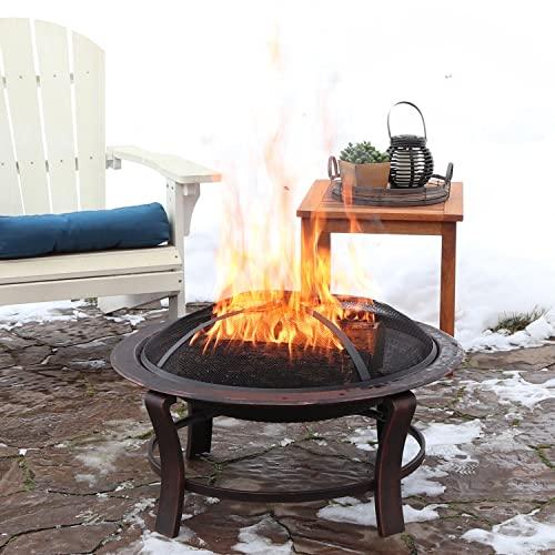 Sunnydaze 29-Inch Elevated Wood-Burning Fire Pit Bowl with Stand - Includes Spark Screen, Wood Grate, and Poker - CookCave