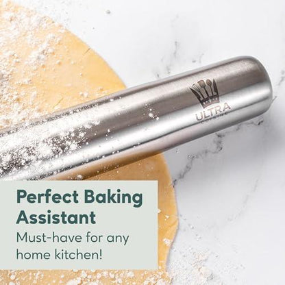 Ultra Cuisine French Rolling Pin for Baking – Use with Pizza, Cookie, and Pastry Dough, Fondant and Pie Crust – Tapered Design Bread Roller Pin, Stainless Steel 15.75-inch Large Roller Pin - CookCave