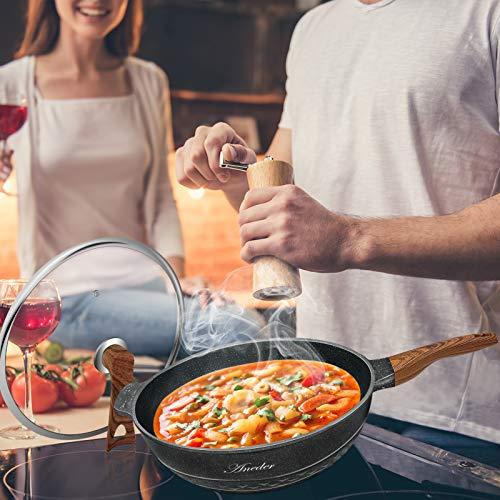 ANEDER Wok Pan Nonstick 12.5 Inch Skillet, Frying Pan with Lid & Spatula Wok Pans for Cooking Electric, Induction & Gas Stoves, Oven Safe - CookCave