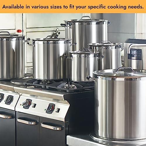 CURTA 32 Quart Large Stock Pot with Lid and Basket, NSF Listed, 3-Ply 18/8 Stainless Steel Cooking Pot, Commercial Cookware for Soup, Stew & Sauce, Riveted Silicone Handle - CookCave
