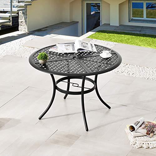 LOKATSE HOME 42.1" Outdoor Round Cast Wrought Iron Patio Metal Dining Table with Umbrella Hole, Steel Frame for Backyard Lawn Balcony Deck, Black - CookCave