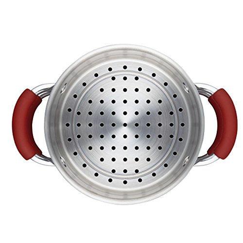 Rachael Ray Cucina Nonstick Sauce Pot/Saucepot with Steamer Insert and Lid, 3 Quart, Cranberry Red - CookCave