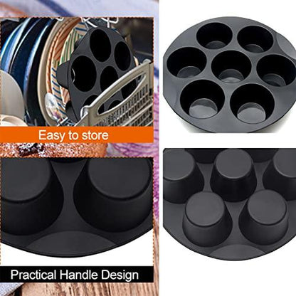 Silicone Muffin Cake Cups for Baking Muffin & Mini Cakes, 7 Cups Non-stick Egg Muffin Pan Cupcake Tin Tray Home DIY Round Dessert Baking Mould fits 3.5-5.8L Air Fryer (Black, 21cm/8inch) - CookCave