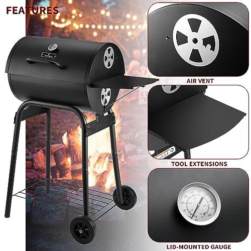 Charcoal Grills Outdoor BBQ Grill, Barrel Charcoal Grill with Side Table, with Nearly 500 Sq.In. Cooking Grid Area, Outdoor Backyard Camping Picnics, Patio and Parties, Black by DNKMOR - CookCave