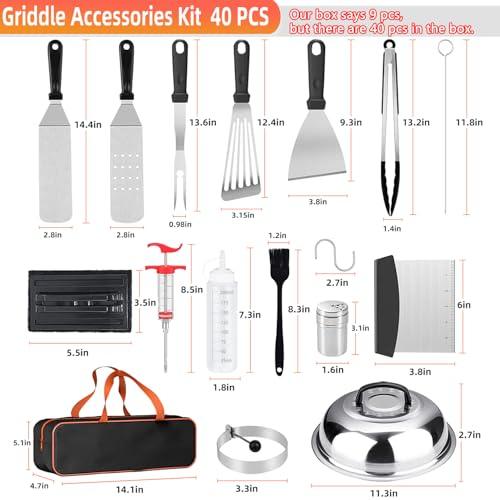 Blackstone Griddle Accessories, 40 Pcs Stainless Steel Griddle Accessories Kit, Flat Top Grill Accessories for Blackstone and Camp Chef, Griddle Spatula BBQ Set with Carrying Bag for Outdoor Grill - CookCave