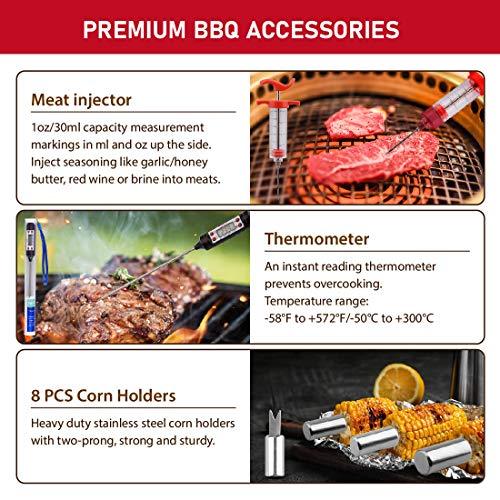 HUSSAR 34PCS BBQ Grill Tools Set Stainless Steel Grilling Accessories with Spatula, Tongs, Skewers for Barbecue, Camping, Kitchen, Complete Premium Grill Utensils Set in Storage Bag, Silver, (BTS-34) - CookCave