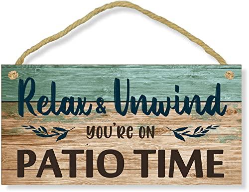 SFMY Patio Wall Decor Backyard Patio Signs And Decor Outdoor 10x5 Inches Hanging Sign For Home, Bar, Porch - Relax Unwind You're On Patio Time, Green - CookCave