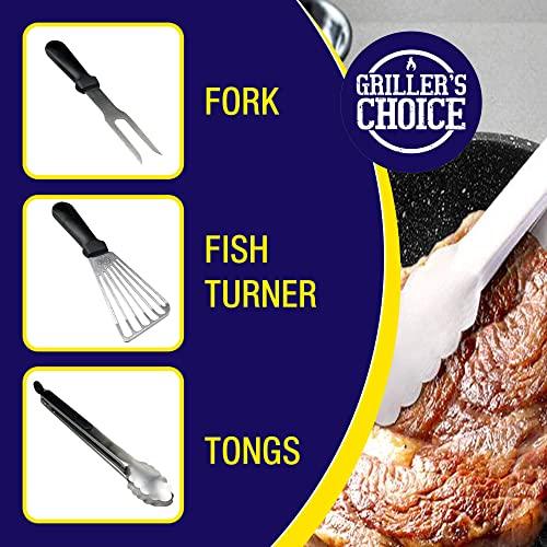 Grillers Choice 32 Piece Griddle Accessories Set Metal Spatulas - Commercial Heavy Duty Stainless Steel,Flat Top,Grill,Indoor-Outdoor,Hibachi,BBQ Grilling Utensils- Designed by Chef and BBQ Judge - CookCave