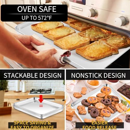 Fire More Baking Sheet Set of 2, Stainless Steel Quarter Sheet Pan Cookie Sheets for Baking, Baking Sheet Pan Oven Tray, Size 12 × 10 × 1 inch, Non Toxic & Heavy Duty & Mirror Finish & Easy Clean - CookCave