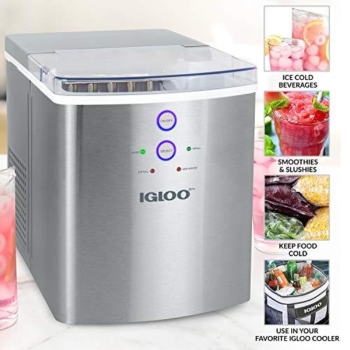 Igloo Electric Countertop Ice Maker Machine - Automatic and Portable - 33 Pounds in 24 Hours - Ice Cube Maker - Ice Scoop and Basket - Ideal for Iced Coffee and Cocktails - Stainless Steel - CookCave