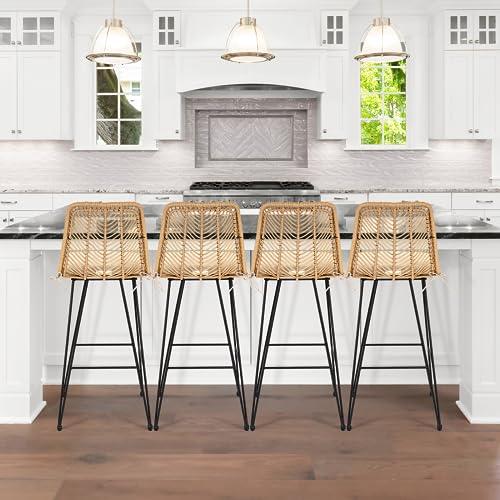 Idzo 400lbs Capacity Rattan Counter Height Bar Stools, 36.5 Inches Height Outdoor Counter Stools Set of 2 with Comfort Cushion, Solid Steel Frame & Durable Power Coating, Easy Assembly - CookCave