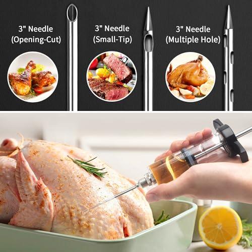 Tri-Sworker Plastic Meat Injector Kit for Smoker with 3 Flavor Food Syringe Needles, Ideal for Injecting Marinade into Turkey, Meat, Brisket; 1-OZ; Including Paper User Manual, Recipe E-Book (PDF) - CookCave