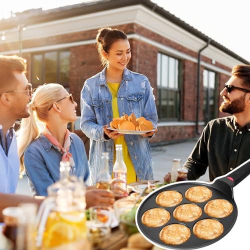 CAINFY Pancake Pan Maker Nonstick Induction Compatible, 10.5 Inch Mini Non Stick Silver Dollar Grill Blini Griddle Crepe Pan,7 Molds Cake Egg Cooker Skillet for Kids Gifts - CookCave