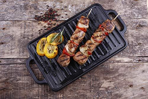 Victoria Rectangular Cast Iron Griddle. Double Burner Griddle, Reversible Griddle Grill, 13 x 8.5 Inch, Seasoned with 100% Kosher Certified Non-GMO Flaxseed Oil, Model: GDL-189 - CookCave