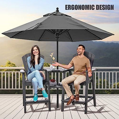 FOOWIN Tall Adirondack Chairs Set of 2，Recycled Poly Balcony Chair with Double Connecting Tray Patio Stools Weather Resistant for Outdoor Deck Lawn Pool Backyard (Double Connecting Tray, Grey) - CookCave