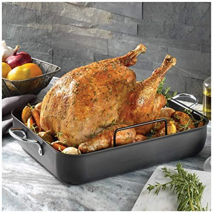 T-fal Ultimate Hard Anodized Nonstick Roasting Pan 16 Inchx13 Inch Roaster Pan, Pots and Pans, Cookware Black - CookCave