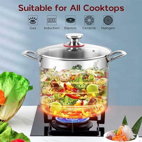 Onader 12QT Large Stainless Steel Stock Pot with Lid Tri-ply Cooking Soup Stockpot - CookCave