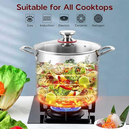 Onader 12QT Large Stainless Steel Stock Pot with Lid Tri-ply Cooking Soup Stockpot - CookCave