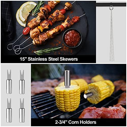 HAUSHOF Large Grilling Accessories, BBQ Grill Set, Heavy Duty Stainless Steel Barbecue Utensils with 16-1/2" Spatula, Brush, Fork, Tongs, Skewers, Thermometer, Bag, Ideal Gift, 15PCS - CookCave