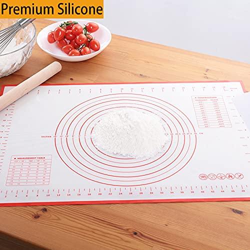 Silicone Pastry Mat Extra Thick Non Stick Baking Mat, Fondant Mat,Counter Mat,Dough Rolling Mat, Oven Liner, Pie Crust Mat (16''(W)*20''(L), Red) - CookCave