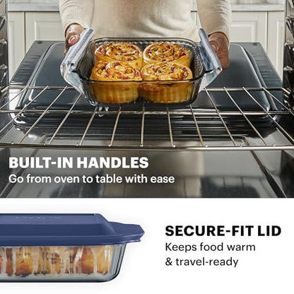 Pyrex Sculpted Tinted (8x8) Glass Baking Dish with BPA-Free Lid, Oblong Bakeware Glass Pan For Casserole & Lasagna, Dishwasher, Freezer, Microwave and Pre-Heated Oven Safe, Smoke - CookCave