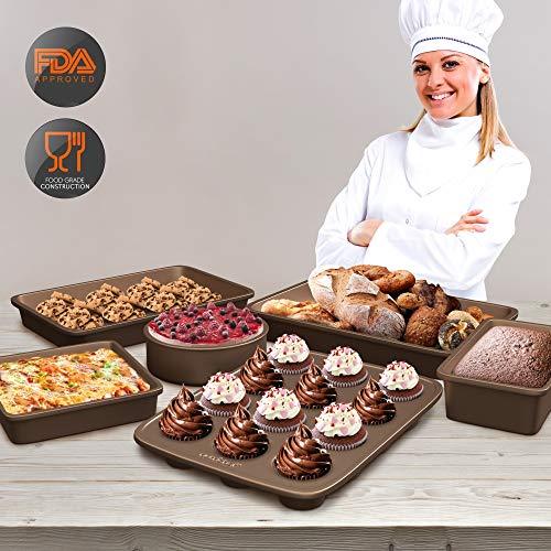 NutriChef 6-Pcs Nonstick Bakeware Set-est-Quality Baking Sheets, Non-Grease Cookie Trays, Wide & Square Bake Pan, Bread Loaf & Round Cake Pan, Designed Not To Wrap or Bend Out Of Shape, - CookCave