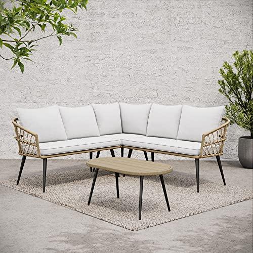 Quality Outdoor Living 29-YZ0SHM Hermosa Sectional Sofa + Coffee Table, Natural - CookCave