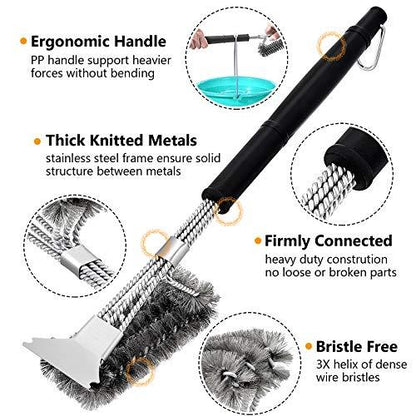 HaSteeL Grilling Utensil Set 18in, Stainless Steel BBQ Accessories Tools with Bag for Outdoor Cooking Camping, Heavy Duty Grill Spatula, Tong, Meat Fork, Basting Brush, Cleaning Brush, Man’s Gift - CookCave