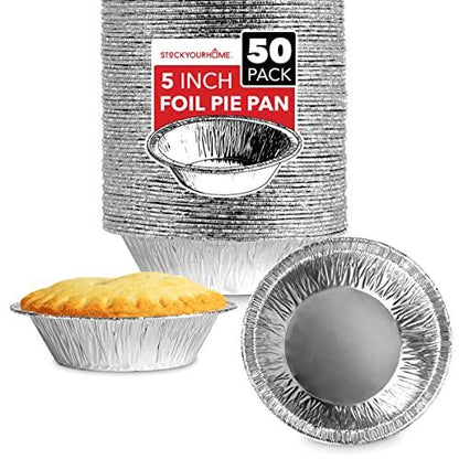Stock Your Home 5 Inch Aluminum Foil Pie Pans (50 Count) - Disposable & Recyclable Mini Pie Pans - Foil Pie Tin for Bakeries, Cafes, Restaurants - Durable Mini Foil Pans for Pies, Fruit Tarts, Quiche - CookCave