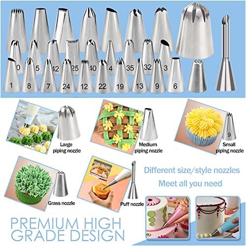 Makmeng Piping Bags and Tips Set - 50Pcs Cake Decorating Supplies Kit with Icing Frosting Nozzles,Icing Scrapers,Reusable & Disposable Pastry Bags - Baking Tools for Cookies,Cupcakes Cake Decorating - CookCave